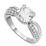 Cushion Cut Tiffany Set Ring - 2.5 Cts. T.W. In Platinum Plated Sterling Silver.