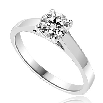 Beautiful Solitaire Ring with 1.0 Ct. T.W. Round Brilliant Diamond Essence, set in  Platinum Plated Sterling Silver.