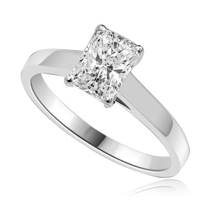 Prong Set Solitaire Ring with Lab-made Emerald Cut Radiant Diamond by Diamond Essence set in Sterling Silver
