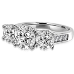 Impressive Three Stone Ring with artistically set triple Diamond Essence stones on the band, an enchanting 4.0 Cts.T.W. in Platinum Plated Sterling Silver.