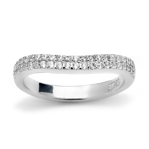 Platinum Plated Sterling Silver Band With Two Rows Round Brilliant Diamond Essence Stones Set in Prong Setting, 0.5 Ct.T.W.