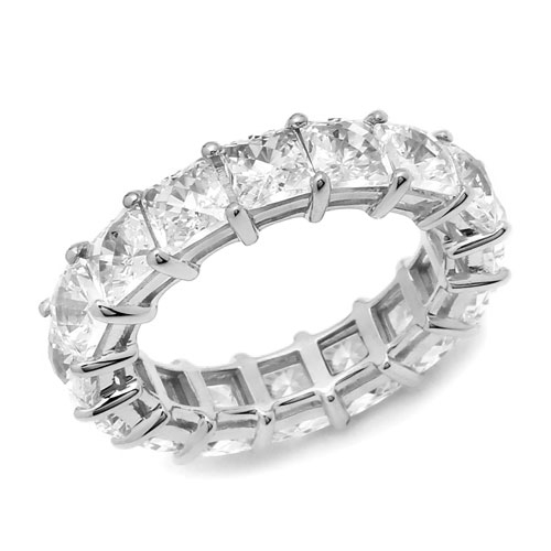 Diamond Essence Eternity Band With French Cut Stones, Approx 4 Cts.T.W. In Platinum Plated Sterling Silver.