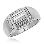 Diamond Essence Designer Ring with Three Baguettes in Center and Melee on all four sides set in Platinum Plated Sterling Silver, 1.50Cts.T.W.