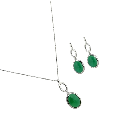 Diamond Essence Green Agate Earring & Pendant in Sterling silver- SSET328GA