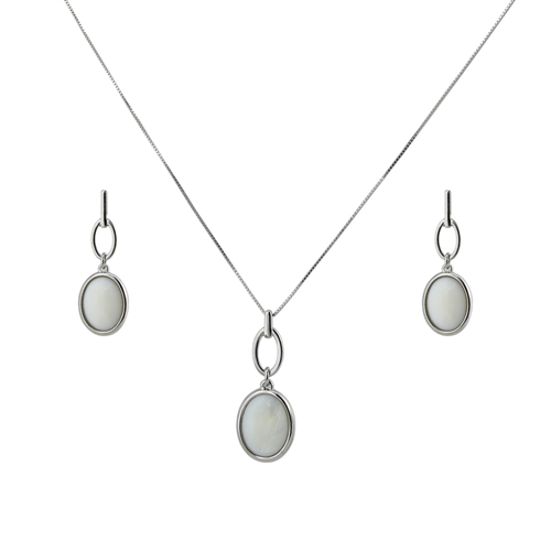 Diamond Essence Mother of Pearl Earring & Pendant in Sterling Silver- SSET328MP
