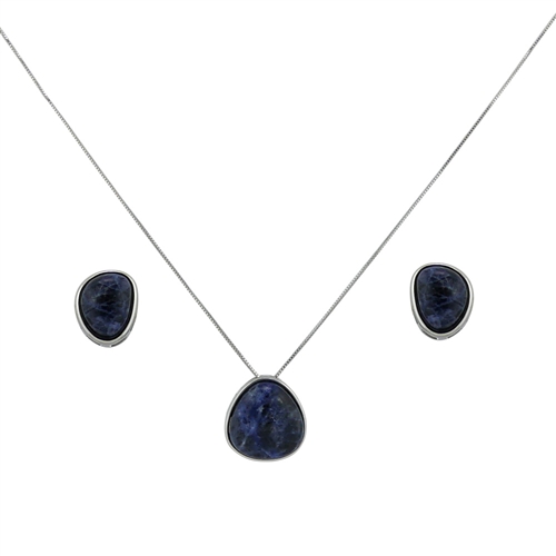 Diamond Essence Sodalite Earring & Pendant  bezel setting in Sterling Silver-SSET414S