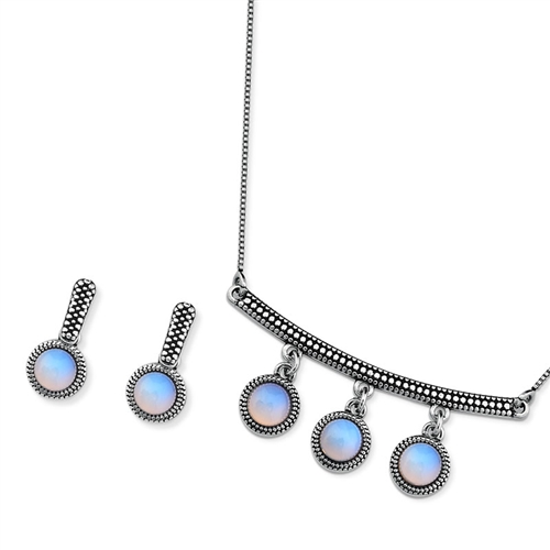 Diamond Essence Moon Stone Earring & Pendant in Antique Silver- SSET433MS