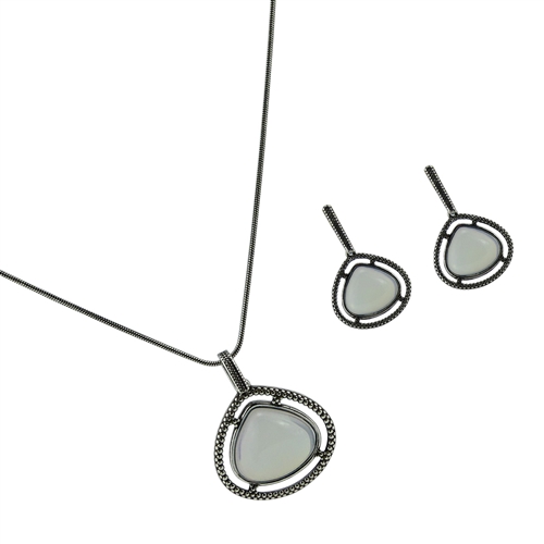 Diamond Essence Moon Stone Earring & Pendant in Antique Silver- SSET447MS