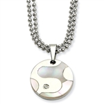 Diamond Essence Stainless Steel Polished & Mother of Pearl Circle with Diamond Essence melee.