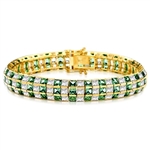 Channel Set Designer Bracelet with Artificial Princess Cut Emerald and Brilliant Diamonds by Diamond Essence set in Vermeil