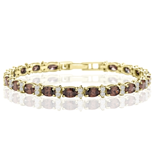 Diamond Essence Designer Bracelet With Oval chocolate And Round Brilliant Stones, 12.50 Cts.T.W. In 14K Gold Vermeil.