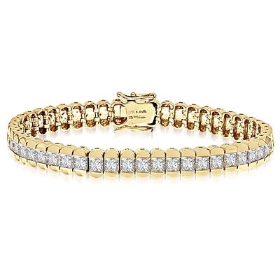 Gold Vermeil bracelet, 7" long, encompasses Diamond Essence Princess cut stones. 7.0 cts.t.w.