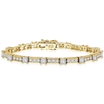 Beautiful Designer Bracelet, with Diamond Essence princess cut masterpieces linked interstigly with cusp of round accent in ethnic looks. Appx. 7 cts.t.w. in Gold Vermeil.