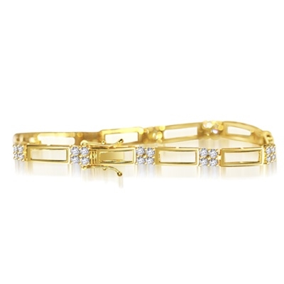 14K Gold Vermeil bracelet with two tracks of golden rails linked to 10- foursomes of round Diamond Essence masterpieces, 2.5 cts.