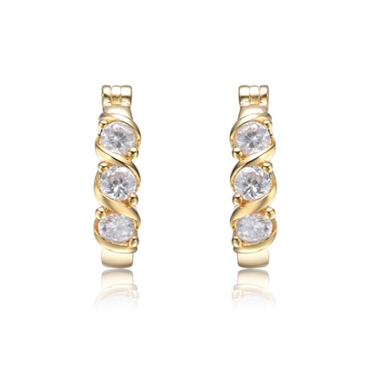 Diamond Essence Clip-in Hoops with Round Brilliant Stones in Gold Plated Sterling Silver, 1.60 Cts T.W.