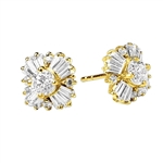 Magnificent star bright Earrings with Round Brilliant Diamond Essecne and Baguettes Masterpieces, 1.25 Cts. T.W.in Gold Vermeil.