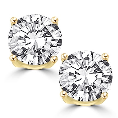 Diamond Essence ear studs, 2.5 carats each, set in Gold Vermeil -four prongs settings. 5.0 cts.t.w.