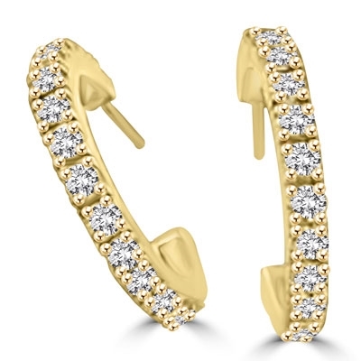 Sparkling Half hoop earrings with Diamond essence round brilliant stones set in 14k Gold Vermeil, 3.6 Cts.T.W.