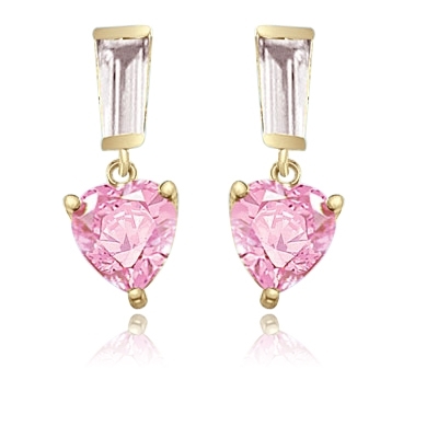 Gold Vermeil pink heart stone drop earrings