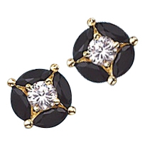 Gold vermeil black onyx & round stone earrings