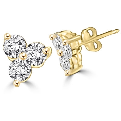 Diamond Essence three round brilliant stones, set in floral setting of 14K Gold Vermeil, 0.50 ct. each, 3.0 ct.t.w.