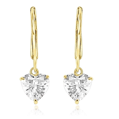 Diamond Essence Heart Lever Back Earrings 2 Cts. T.W. set in 14k Gold Vermeil.