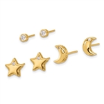 Set of Gold Plated Star Moon Round Bezel Earrings