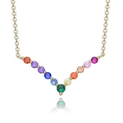 Diamond Essence Multi Color V Necklace, 1.10 Cts.t.w. set in Gold Plated Sterling Silver. 16" Length (With 2" extension).