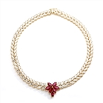 Designer Necklace with Marquise cut Ruby Floral in center and 2 rows of graduating  Marquise Essence all around neckline. Appx. 72.0 Cts.t.w. set in 14K Gold Vermeil.