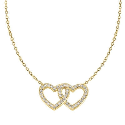 Heart In Heart with 16" long attached chain, 0.50 ct. t.w. of Diamond Essence Round Brilliant Stones in Gold Plated Sterling Silver.