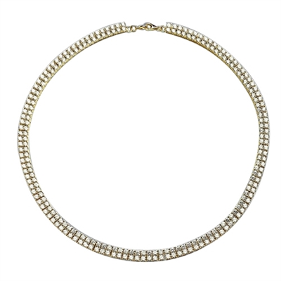 16" long Designer Necklace with two rows of Round Diamond Essence, set delicately in four prong setting, 38.0 Cts. T.W. Set in 14K Gold Vermeil.