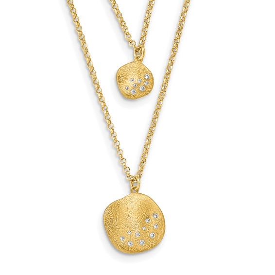 Beautiful Brushed Polished Vermeil Necklace with Diamond Essence melee, 0.30 cts.t.w. The shimmering beauty of gold plating and diamond melee will enhance her beauty multi-fold. Must have one.