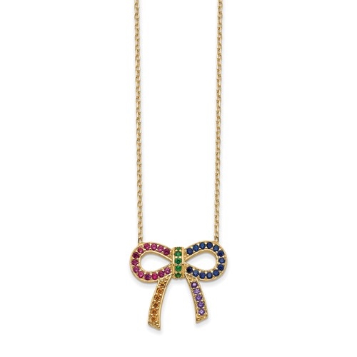 Diamond Essence Multi Color BowKnot Necklace, 2.0 Cts.t.w. set in Gold Plated Sterling Silver. 16" Length (With 2" extension).