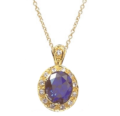 7 ct sapphire stone & melee in gold vermeil pendant