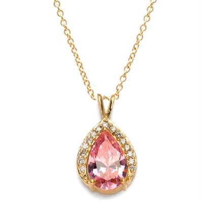 Amazingly designed Pendant with 3.50 Cts. Pear Cut Pink Essence in center surrounded by Diamond Essence Melee, 4.0 Cts. T.W. in 14K Gold Vermeil.
Free Vermeil Chain Included.