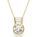 Diamond Essence Slide Pendant with 3.0 ct Round stone and Baguettes, 3.5 ct.tw. in Gold Vermeil.