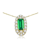 Emerald City Pendant with a 3.0 Cts. Emerald Cut Emerald Essence center surrounded by fiery Round Cut Diamond Essence Stones, 3.30 Cts. T.W. in 14K Gold Vermeil.
Free Silver Chain Included.