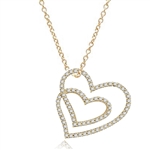 Two intervening hearts, showing off Diamond Essence Round brilliant melee set in Gold Vermeil pendant. 2.5 cts.t.w.