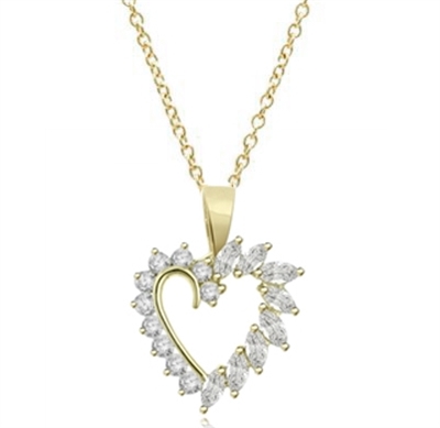 0.10 ct heart shaped marquise stone pendant in vermeil