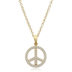 PEACE Sign Pendant. Gold Vermeil Pendant, channel set Round Brilliant Diamond Essence stones sparkling bright and spreading peace everywhere. 1.00 ct.t.w.