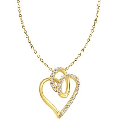 Superb Heart Shaped Pendant with Brilliant Diamond Essence Stones on Fluttery Curves. 1.5 Cts. T.W. In 14k Gold Vermeil.