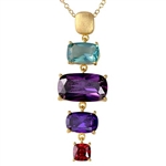 Diamond Essence Gold Plated Sterling Silver Pendant with Multi Color Rectangular Cushion Stones, 1.5 cts. Aquamarine, 5 cts. Dark Amethyst, 1.5 cts. Dark Purple and 0.75 ct. Garnet Essence. 8.75 Cts.T.W.