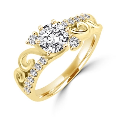 Prong Set Designer Ring with Artificial Round Brilliant Diamond and Melee by Diamond Essence set in Vermeil