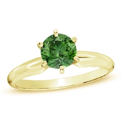 Diamond Essence Solitaire Ring With Emerald Round Brilliant stone, 2 Cts.T.W. In 14K Gold Vermeil.