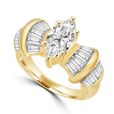 Gold Vermeil ring with 2.0 cts. marquise center surrounded by baguettes. 5.75 cts.t.w.