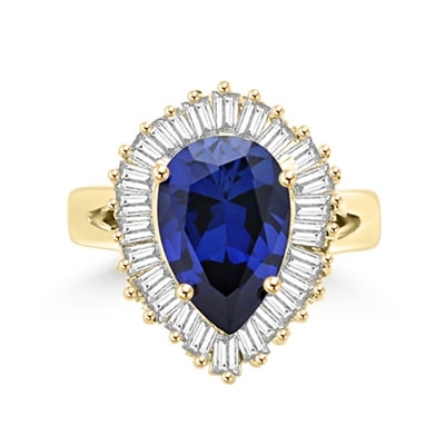 Ballerina Ring- 3.0 Carats Sapphire Essence Pear surrounded by pirouetting smaller jewels. Will have them on their toes-and you calling the tune, 3.8 cts t.w. in 14K Gold Vermeil.