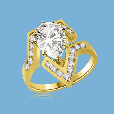 Lulu - Move Forward with  this superb Ring, 3.0 Carats in all, with 2.0 Carat Pear Cut Diamond Essence Center Stone and Melee Accents  set in Gold Vermeil.