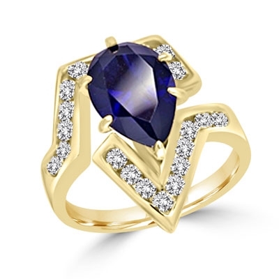 Lulu - Move Forward with  this superb Ring, 3.0 Carats in all, with 2.0 Carat Pear Cut Sapphire Essence Center Stone and Melee Accents  set in Gold Vermeil.