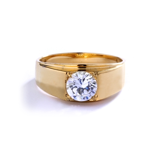 14K Gold Vermeil man's ring with 2.0 carat round brilliant stone.