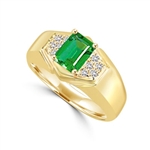 Man's ring with a 1.5 cts. Emerald Essence Stone center and Brilliant Melee